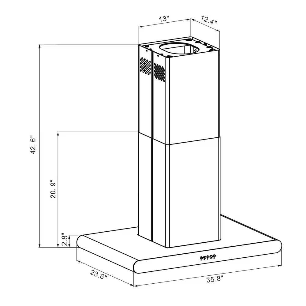 36 In. Convertible Island Mount Range Hood in Stainless Steel with Stainless Steel Baffle Filters and Carbon Filters