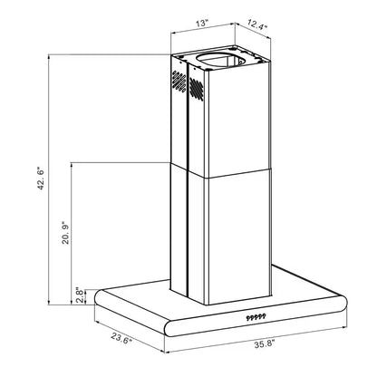 36 In. Convertible Island Mount Range Hood in Stainless Steel with Stainless Steel Baffle Filters and Carbon Filters