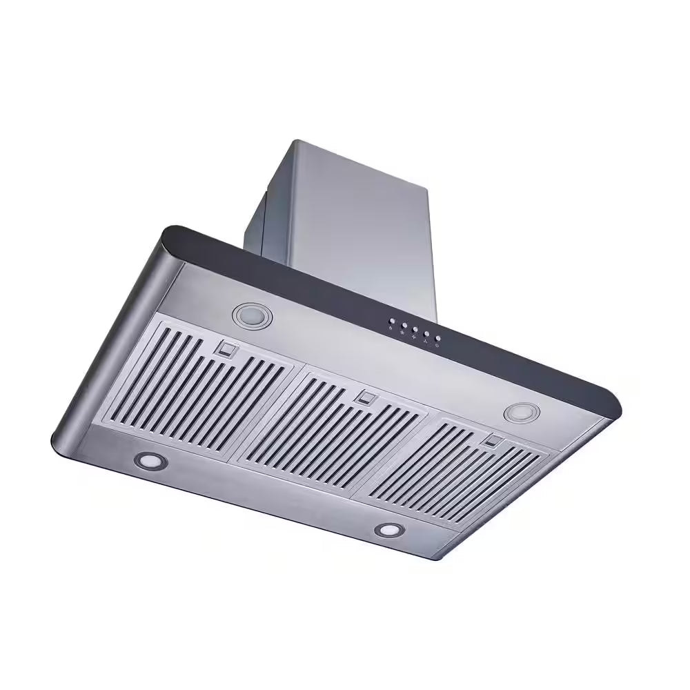 36 In. Convertible Island Mount Range Hood in Stainless Steel with Stainless Steel Baffle Filters and Carbon Filters