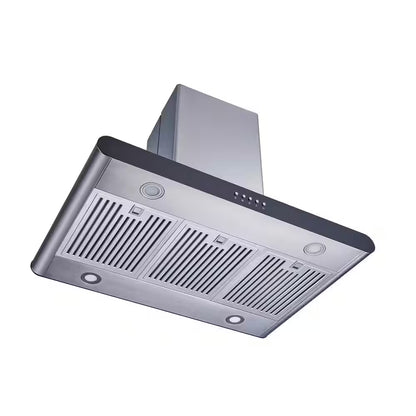 36 In. Convertible Island Mount Range Hood in Stainless Steel with Stainless Steel Baffle Filters and Carbon Filters