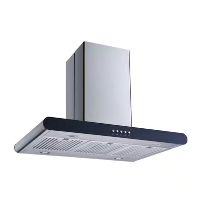 36 In. Convertible Island Mount Range Hood in Stainless Steel with Stainless Steel Baffle Filters and Carbon Filters