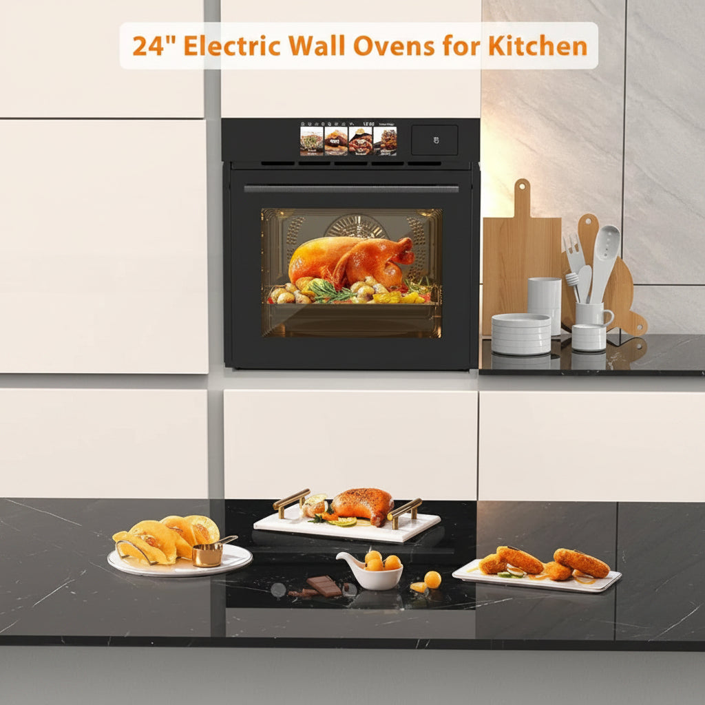 24" Built-In Electric Wall Oven with Convection, Steam, Grill & Air Fry – 2.5 Cu.Ft Stainless Steel Interior, Touchscreen Control, Modern Kitchen Appliance (240V)