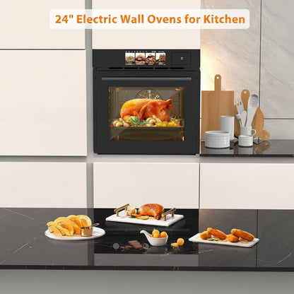 24" Built-In Electric Wall Oven with Convection, Steam, Grill & Air Fry – 2.5 Cu.Ft Stainless Steel Interior, Touchscreen Control, Modern Kitchen Appliance (240V)