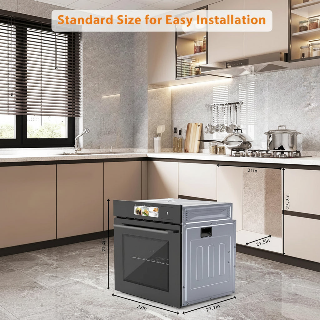 24" Built-In Electric Wall Oven with Convection, Steam, Grill & Air Fry – 2.5 Cu.Ft Stainless Steel Interior, Touchscreen Control, Modern Kitchen Appliance (240V)