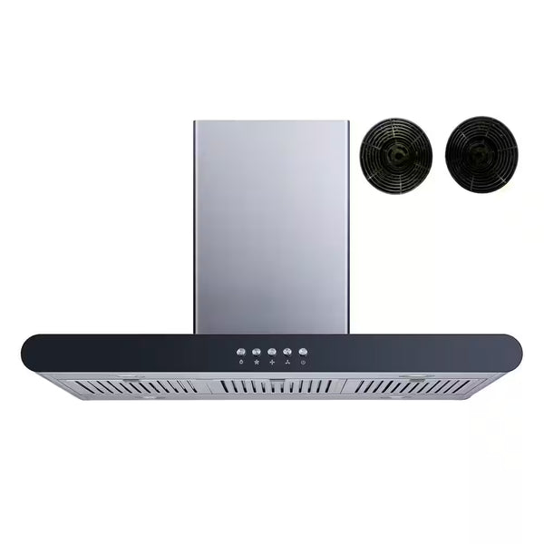 36 In. Convertible Island Mount Range Hood in Stainless Steel with Stainless Steel Baffle Filters and Carbon Filters